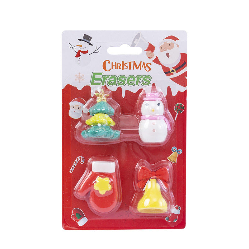 4 Pcs/Set Mini Kawaii Eraser Cartoon Santa Christmas Tree School Office Supplies Rubber Erasers Gift for Kids