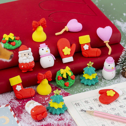 4 Pcs/Set Mini Kawaii Eraser Cartoon Santa Christmas Tree School Office Supplies Rubber Erasers Gift for Kids