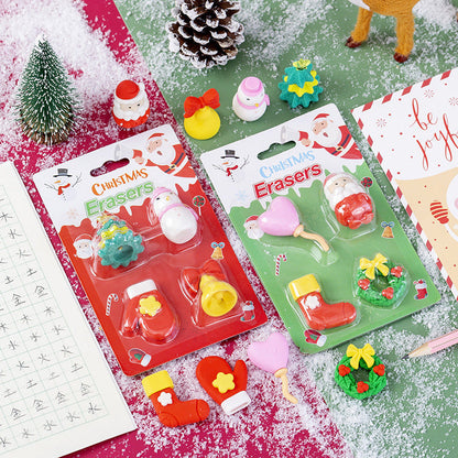 4 Pcs/Set Mini Kawaii Eraser Cartoon Santa Christmas Tree School Office Supplies Rubber Erasers Gift for Kids