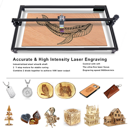 40-80W Laser Engraving Machine for Wood, Leather & Metal with CNC, FAC Wifi & Optical Output