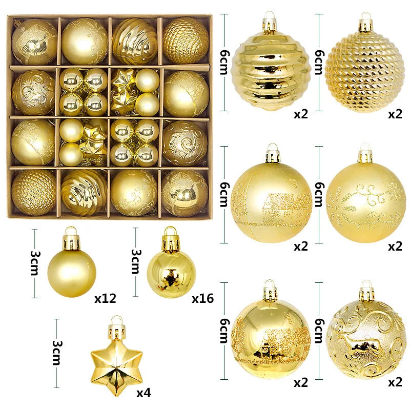 44Pcs Christmas Ball Ornament Set Xmas Tree Hanging Pendant Merry Christmas Decoration for Home Navidad New Year Party Gift E as picture