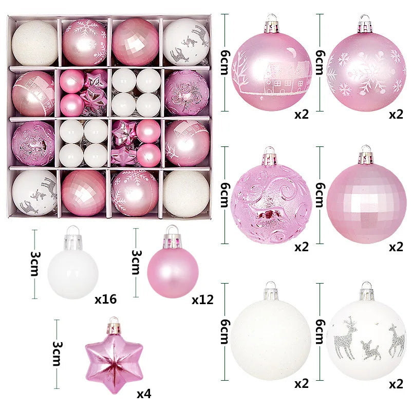 44Pcs Christmas Ball Ornament Set Xmas Tree Hanging Pendant Merry Christmas Decoration for Home Navidad New Year Party Gift I as picture