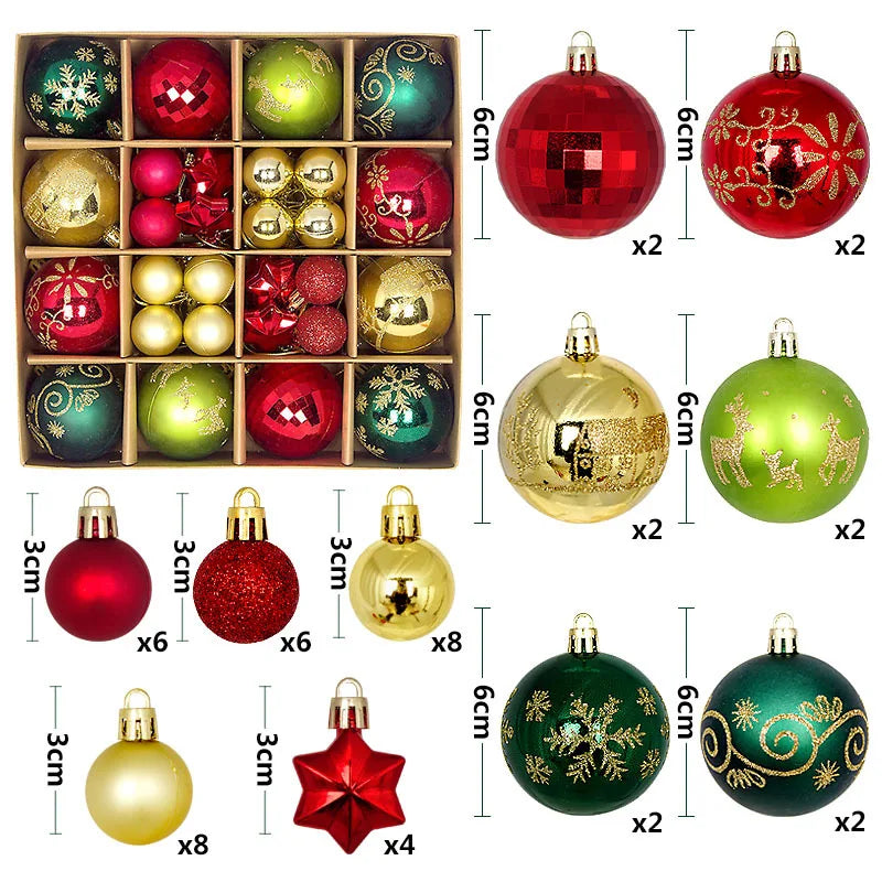 44Pcs Christmas Ball Ornament Set Xmas Tree Hanging Pendant Merry Christmas Decoration for Home Navidad New Year Party Gift G as picture