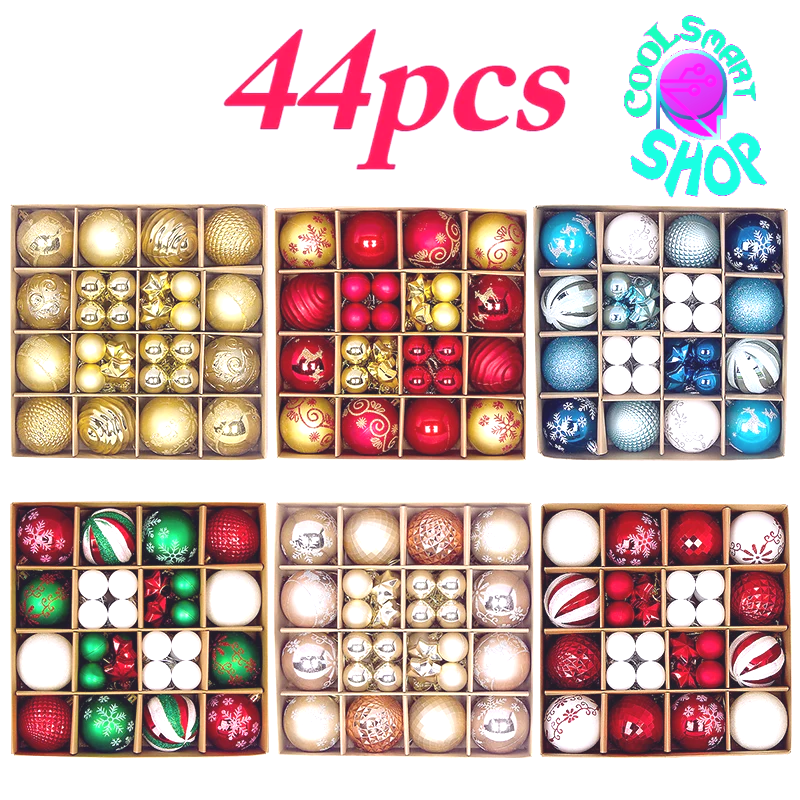 44Pcs Christmas Ball Ornament Set Xmas Tree Hanging Pendant Merry Christmas Decoration for Home Navidad New Year Party Gift