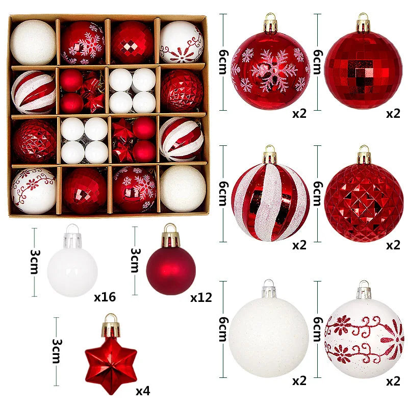 44Pcs Christmas Ball Ornament Set Xmas Tree Hanging Pendant Merry Christmas Decoration for Home Navidad New Year Party Gift B as picture