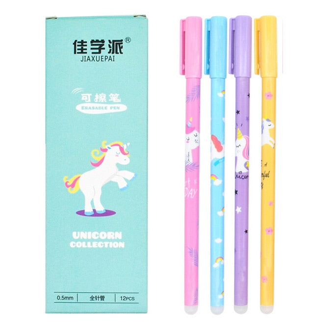 4Pcs/set Unicorn Erasable Gel Pen 0.5mm Kawaii Blue Black Ink Writing Pens Washable Handle for School Office Stationery Supplies A-4pcs