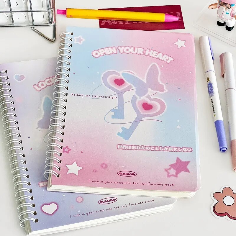 50sheet Ins Notebook Creative Cute Cartoon Bear Kitten Horizontal Line Korean Style Coil A5 Scrapbook Journal Student Supplies No.15