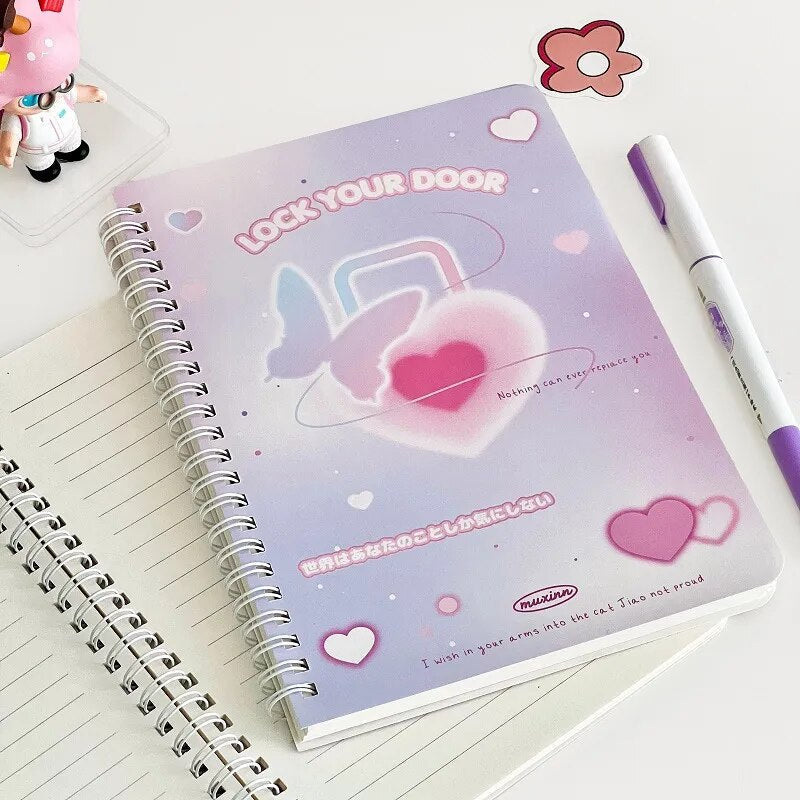 50sheet Ins Notebook Creative Cute Cartoon Bear Kitten Horizontal Line Korean Style Coil A5 Scrapbook Journal Student Supplies No.16