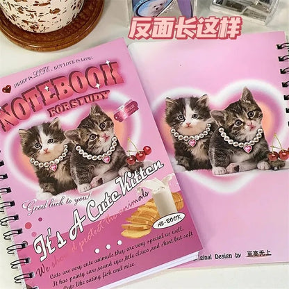 50sheet Ins Notebook Creative Cute Cartoon Bear Kitten Horizontal Line Korean Style Coil A5 Scrapbook Journal Student Supplies No.5