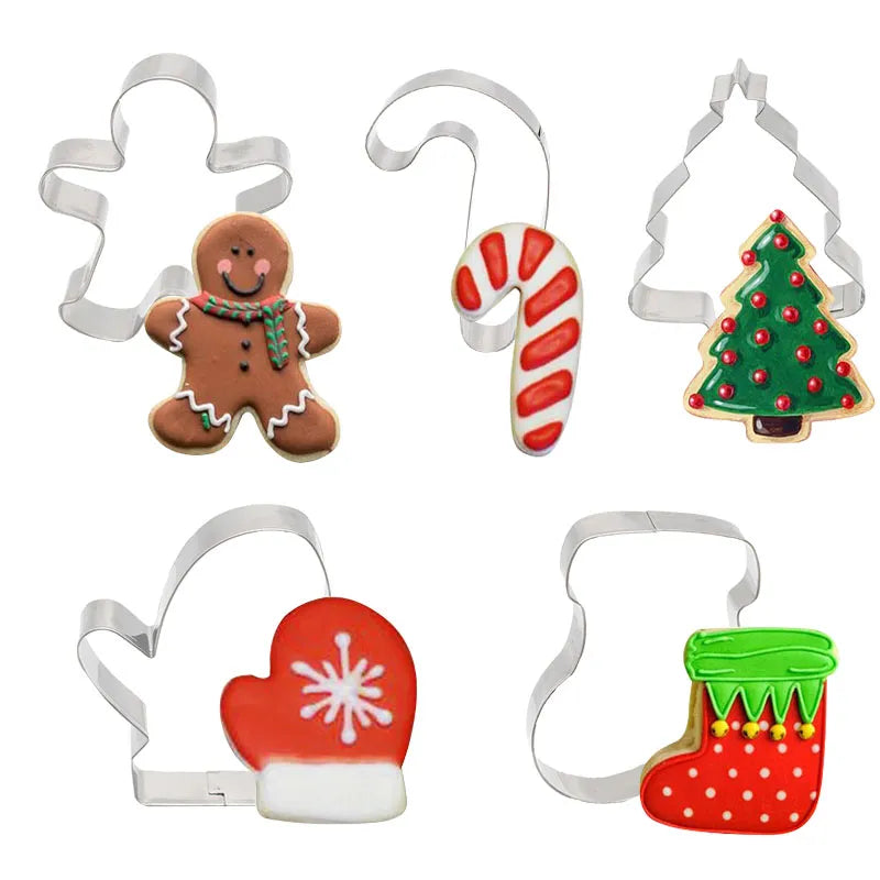 5Pcs/set Christmas Cookie Cutter Gingerbread Xmas Tree Mold Christmas Cake Decoration Tool Navidad Gift DIY Baking Biscuit Mould set2