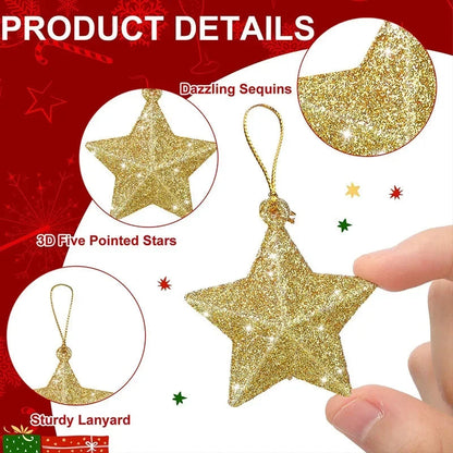 6-24pcs Glitter Star Christmas Tree Hanging Ornaments Pendant Christmas Decoration for Home Navidad New Year Party Supplies