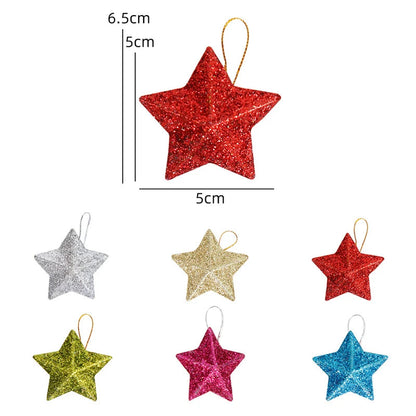 6-24pcs Glitter Star Christmas Tree Hanging Ornaments Pendant Christmas Decoration for Home Navidad New Year Party Supplies multicolor