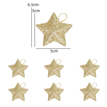6-24pcs Glitter Star Christmas Tree Hanging Ornaments Pendant Christmas Decoration for Home Navidad New Year Party Supplies gold