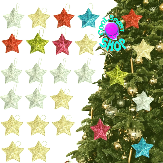 6-24pcs Glitter Star Christmas Tree Hanging Ornaments Pendant Christmas Decoration for Home Navidad New Year Party Supplies
