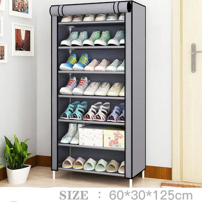 6/8/10Layers Shoes Rack Multilayer Oxford Shoe Cabinet Rack Shelves Household Closet Case Dustproof Storage Organizer for Shoes 8Layers Grey