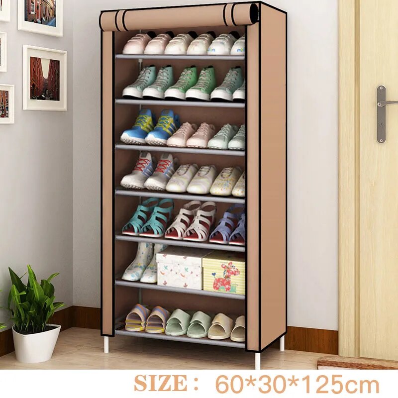 6/8/10Layers Shoes Rack Multilayer Oxford Shoe Cabinet Rack Shelves Household Closet Case Dustproof Storage Organizer for Shoes 8Layers Brown