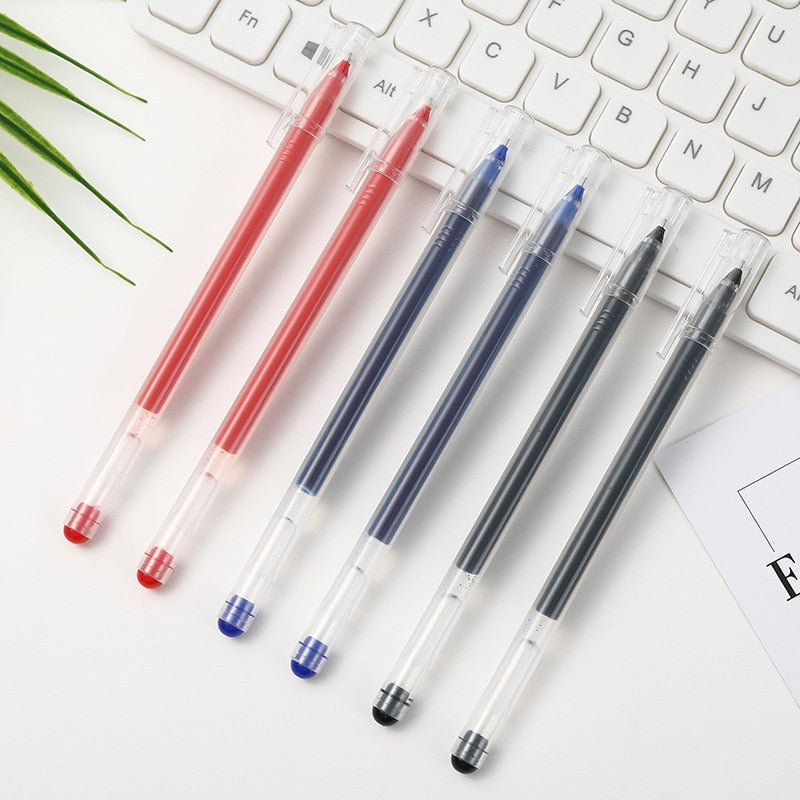 6 Pcs/Set High Capacity Gel Pen 0.5mm Black Blue Red Big Capacity Ink Student Test Office Signature Pens School Writing Supplies 6pcs Mixed color