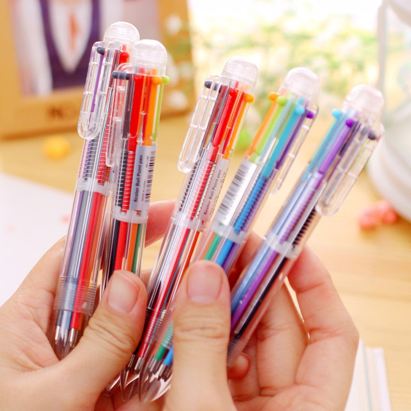 6 in 1 color multi function ballpoint pen 0.5mm novelty multi-color children's gifts office stationery and School