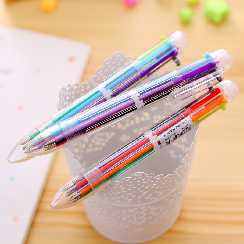 6 in 1 color multi function ballpoint pen 0.5mm novelty multi-color children's gifts office stationery and School