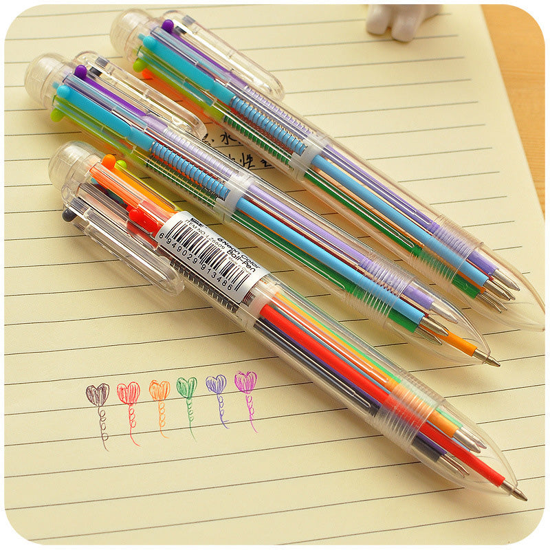 6 in 1 color multi function ballpoint pen 0.5mm novelty multi-color children's gifts office stationery and School