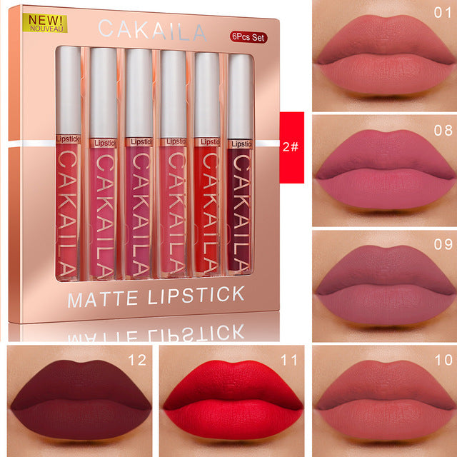 6PCS/Set Velvet Matte Lipstick Long Lasting Lipgloss Waterproof Moisturizer Lip Glosses Makeup Cosmetics Beauty Labiales 02