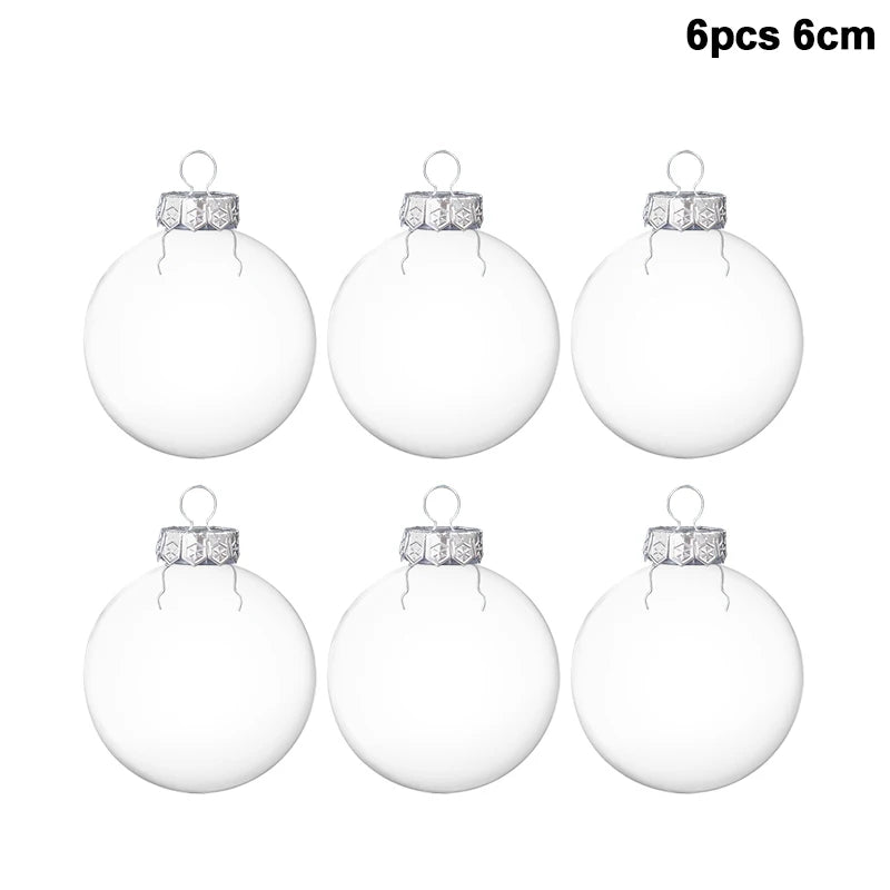 6Pcs Fillable Christmas Ball Ornament Clear Hanging Bauble Pendant Christmas Tree Home Decoration Navidad New Year DIY Gift