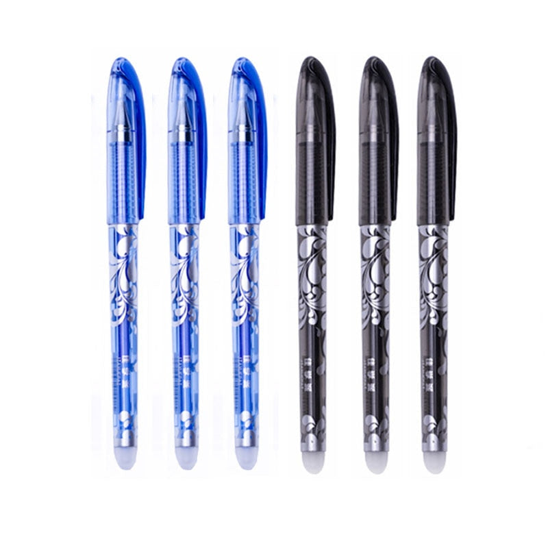 6Pcs/Set Erasable Pen 0.5mm Washable Handle Blue Black Ink Writing Gel Pens for School Office Stationery Supplies Exam Spare 6 Pcs Mix Color Set