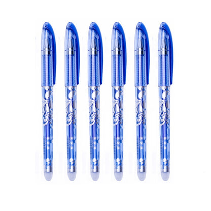 6Pcs/Set Erasable Pen 0.5mm Washable Handle Blue Black Ink Writing Gel Pens for School Office Stationery Supplies Exam Spare 6 Pcs Blue Set