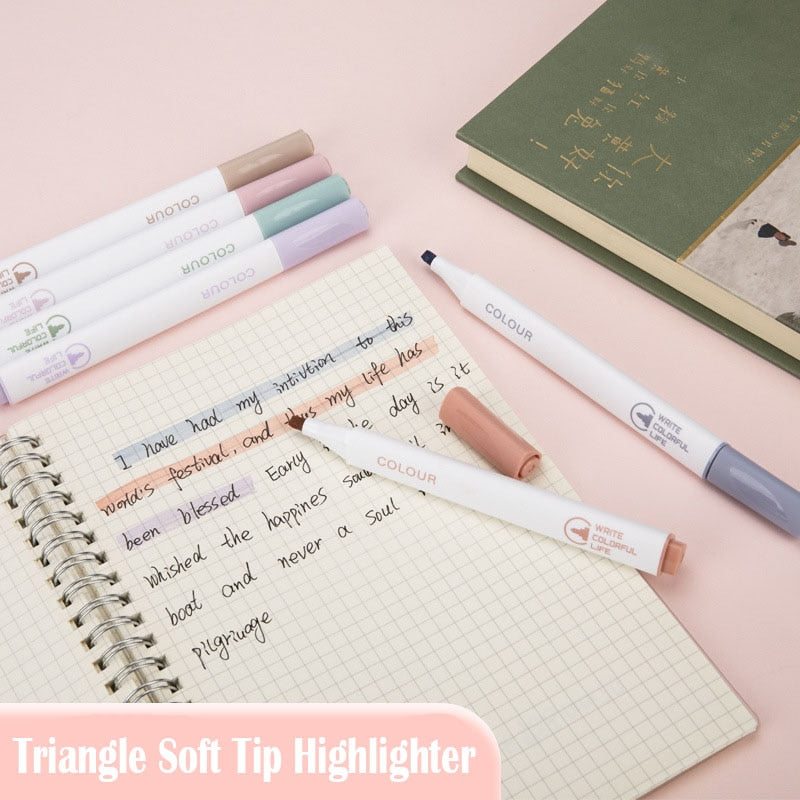 6Pcs/Set Triangle Soft Tip Highlighter Kawaii Light Color Marker Pen DIY Journal Photo Album School Office Stationery Gift