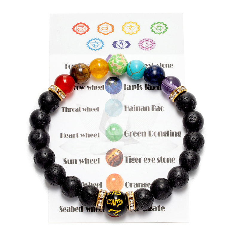 7 Chakra Bracelet with Meaning Cardfor Men Women Natural Crystal Healing Anxiety Jewellery Mandala Yoga Meditation Bracelet Gift