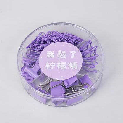 84pcs/set Multifunctional Combination Set Paper Clip Metal Clip Dovetail Clip School Office Supply Gift Stationery Purple