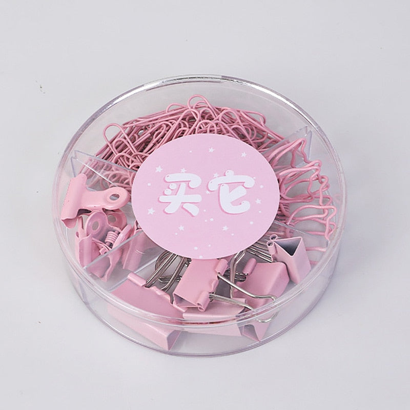 84pcs/set Multifunctional Combination Set Paper Clip Metal Clip Dovetail Clip School Office Supply Gift Stationery pink