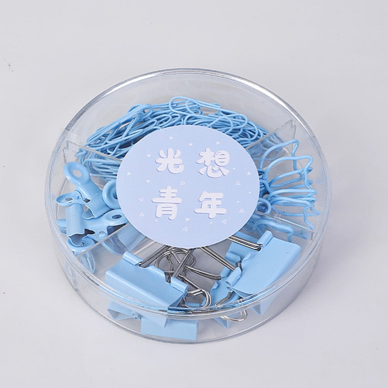 84pcs/set Multifunctional Combination Set Paper Clip Metal Clip Dovetail Clip School Office Supply Gift Stationery blue
