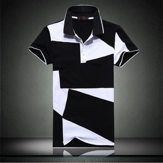 95% Cotton Men'S Classic Patchwork Black White Polo Shirt Cotton Short Sleeve New Arrived Summer