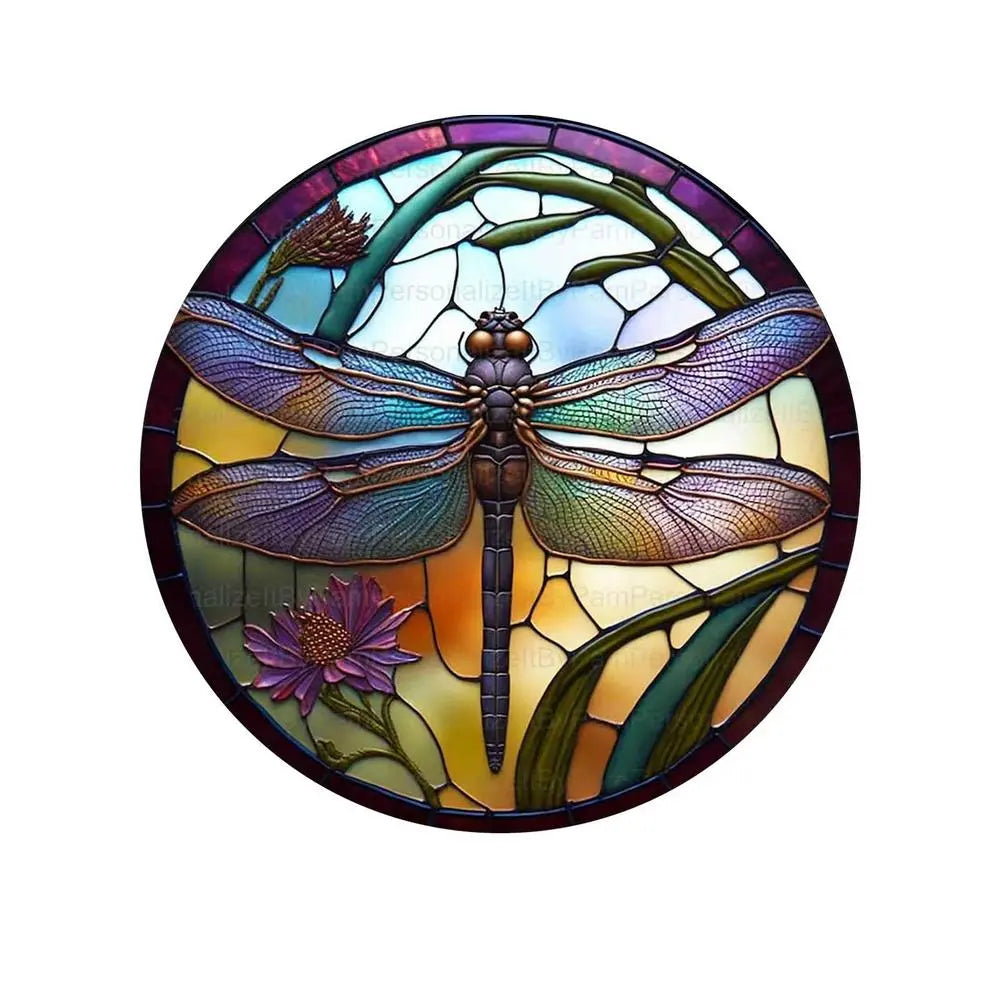 Acrylic Dragonfly Hanging Pendant Decoration Imitation Glass Colored Dragonfly Wreath Wall Decor Ornaments Home Decoration Gifts purple chrysanthemum