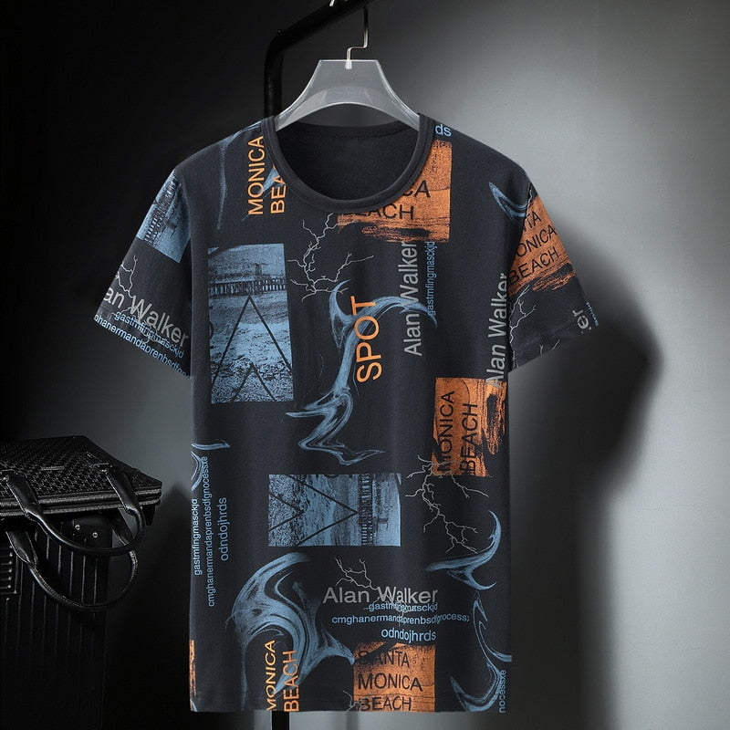 Baggy T-shirt Men Streetwear Fashion Graffiti Print Tops Tees Summer Short Sleeve Tshirts Plus Size 10XL Male Casual black
