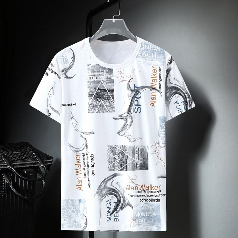 Baggy T-shirt Men Streetwear Fashion Graffiti Print Tops Tees Summer Short Sleeve Tshirts Plus Size 10XL Male Casual white