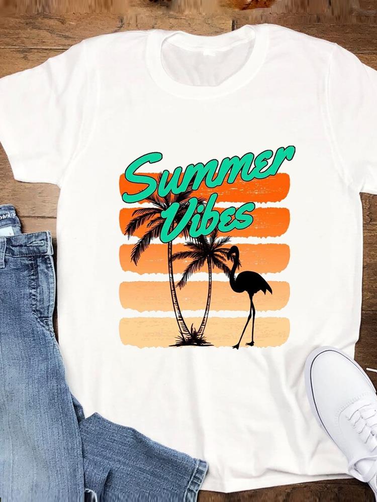 Beach Holiday Summer Graphic T Shirt Short Sleeve Tee Top Cartoon Trend Women Fashion Casual Clothing Female Print T-shirt MGQ33847