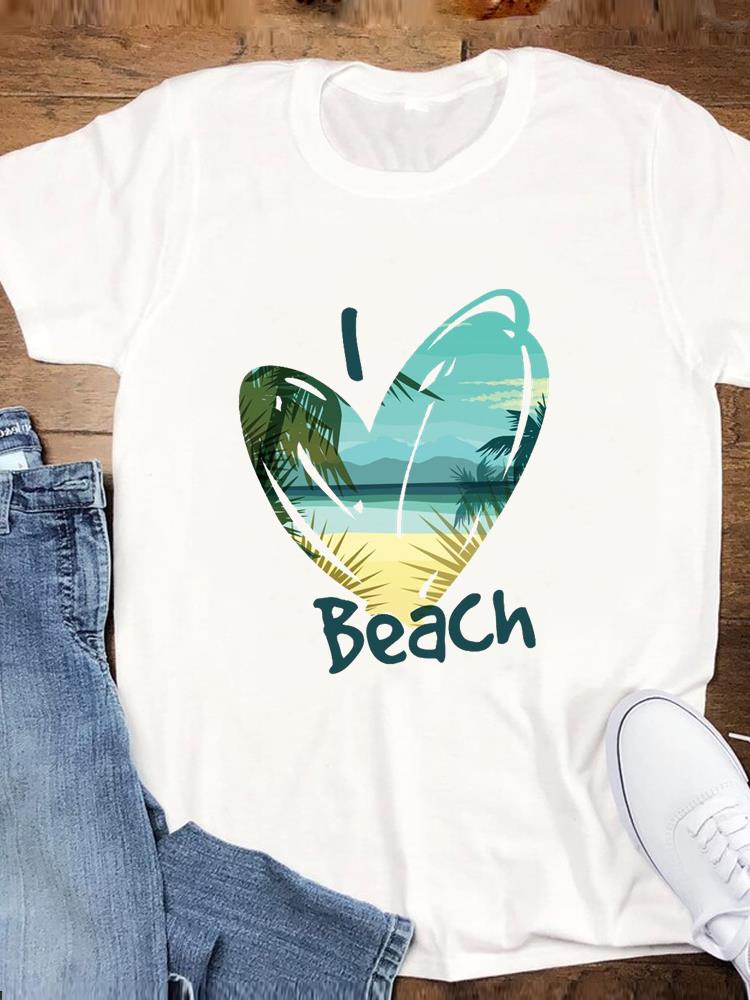 Beach Holiday Summer Graphic T Shirt Short Sleeve Tee Top Cartoon Trend Women Fashion Casual Clothing Female Print T-shirt