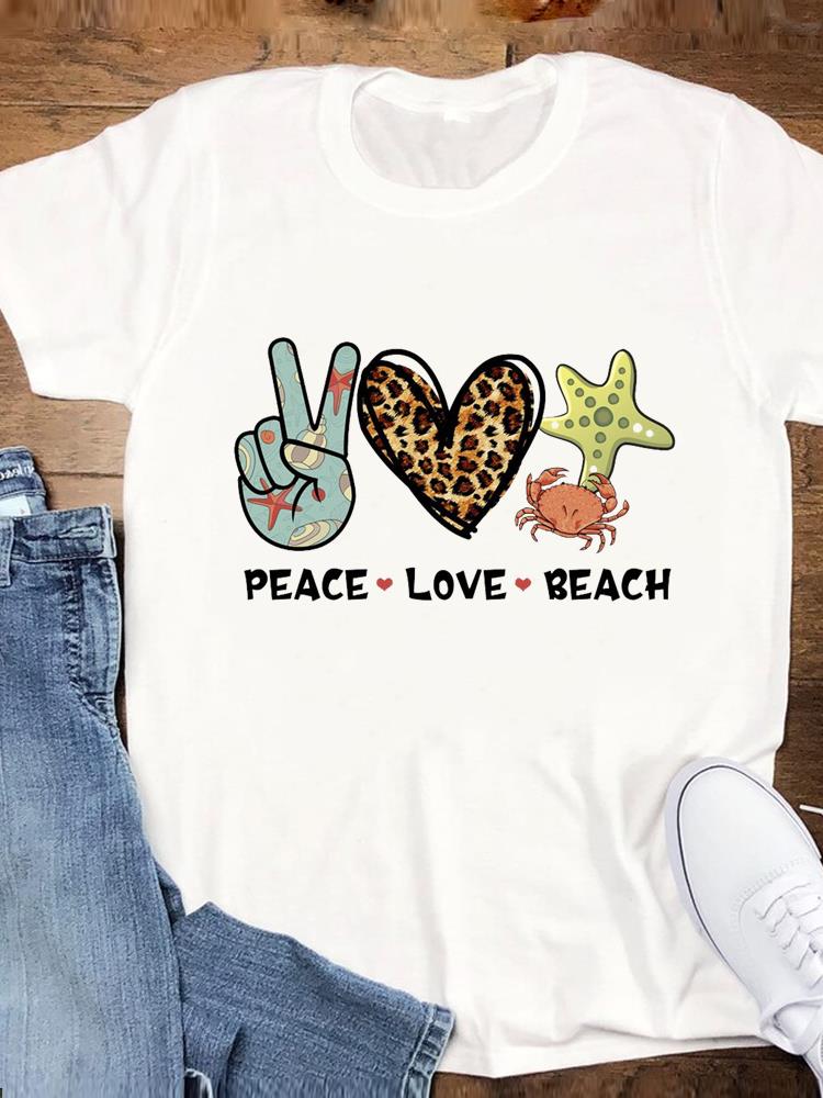 Beach Holiday Summer Graphic T Shirt Short Sleeve Tee Top Cartoon Trend Women Fashion Casual Clothing Female Print T-shirt MGQ33852