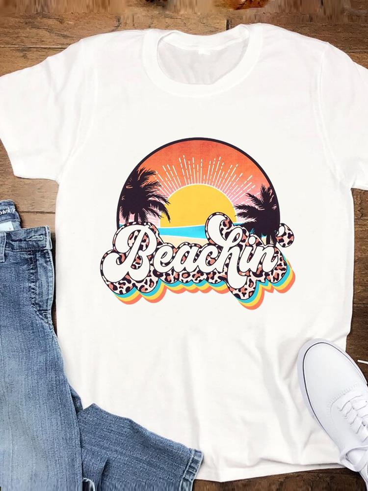 Beach Holiday Summer Graphic T Shirt Short Sleeve Tee Top Cartoon Trend Women Fashion Casual Clothing Female Print T-shirt MGQ33848