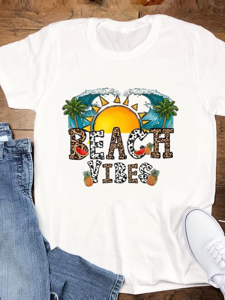 Beach Holiday Summer Graphic T Shirt Short Sleeve Tee Top Cartoon Trend Women Fashion Casual Clothing Female Print T-shirt MGQ33851