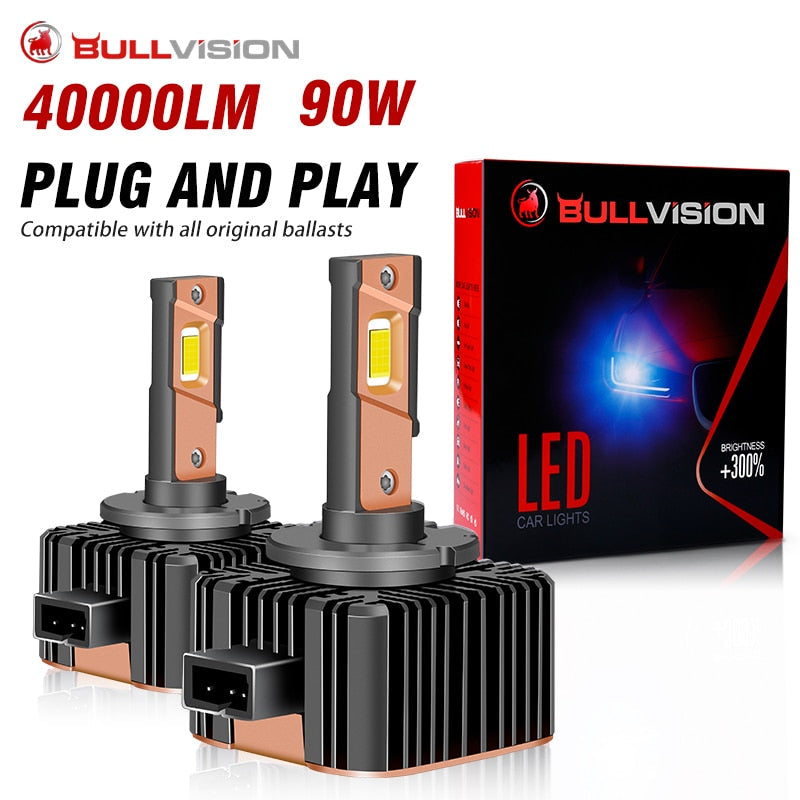 Bullvision D1S Led Headlight D3S Canbus Bulbs CSP D4S D5S D2S D8S Led 40000LM 90W Super Bright D1R D4R D2R D3R D Series Car Bulb Plug and play