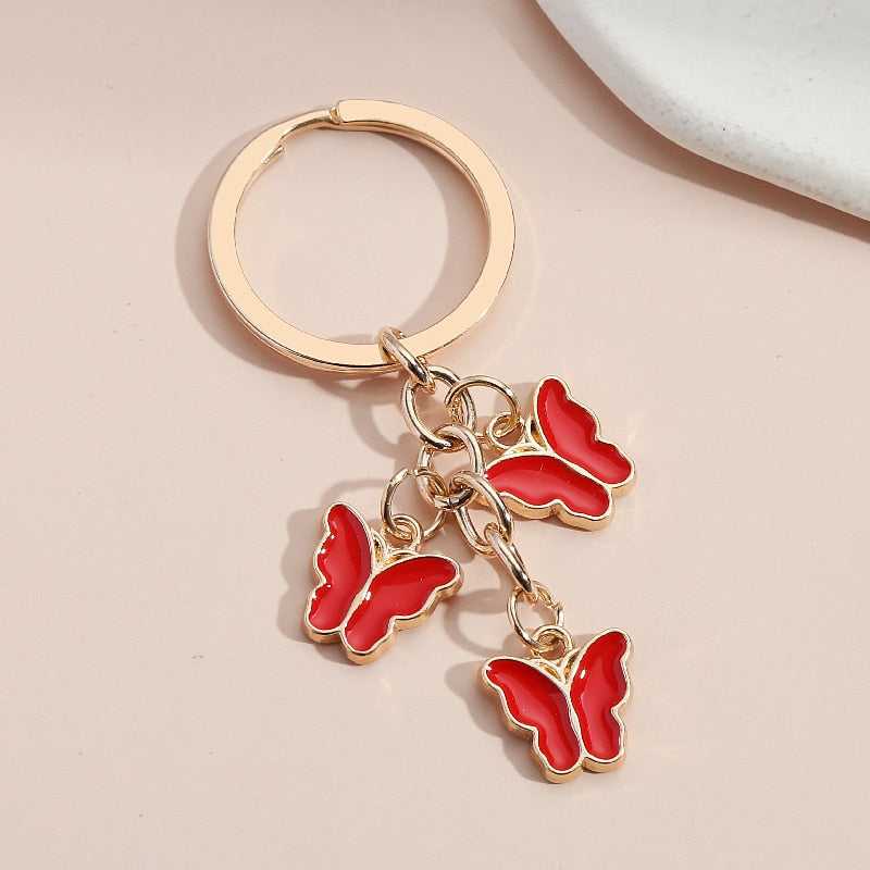 Butterfly Keychain Cute Key Ring Oil Dripping Flying Animals Key Chains For Women Girls Keychain Handbag Accessorie Handmade Red 1