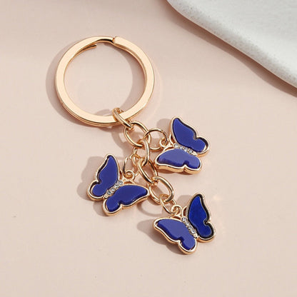 Butterfly Keychain Cute Key Ring Oil Dripping Flying Animals Key Chains For Women Girls Keychain Handbag Accessorie Handmade Blue