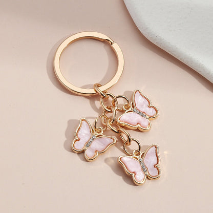 Butterfly Keychain Cute Key Ring Oil Dripping Flying Animals Key Chains For Women Girls Keychain Handbag Accessorie Handmade Pink