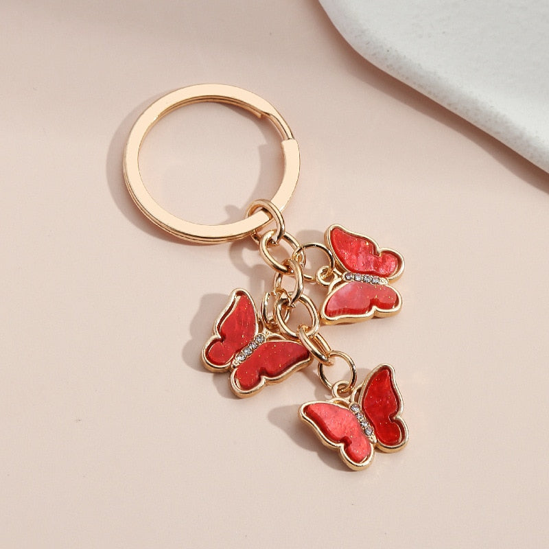 Butterfly Keychain Cute Key Ring Oil Dripping Flying Animals Key Chains For Women Girls Keychain Handbag Accessorie Handmade