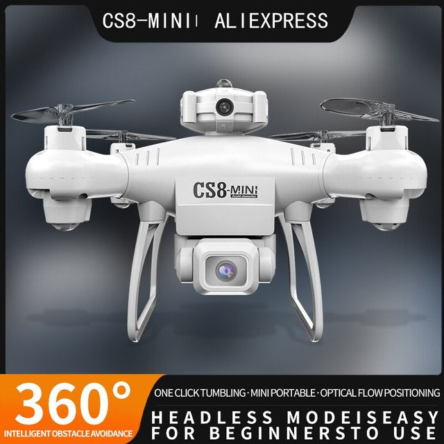 CS8 Mini Drone 4K 6K Double Camera HD Profesional Obstacle Avoidance 360 RC Wide Angle Adjustable ESC RC Quadcopter Toy White