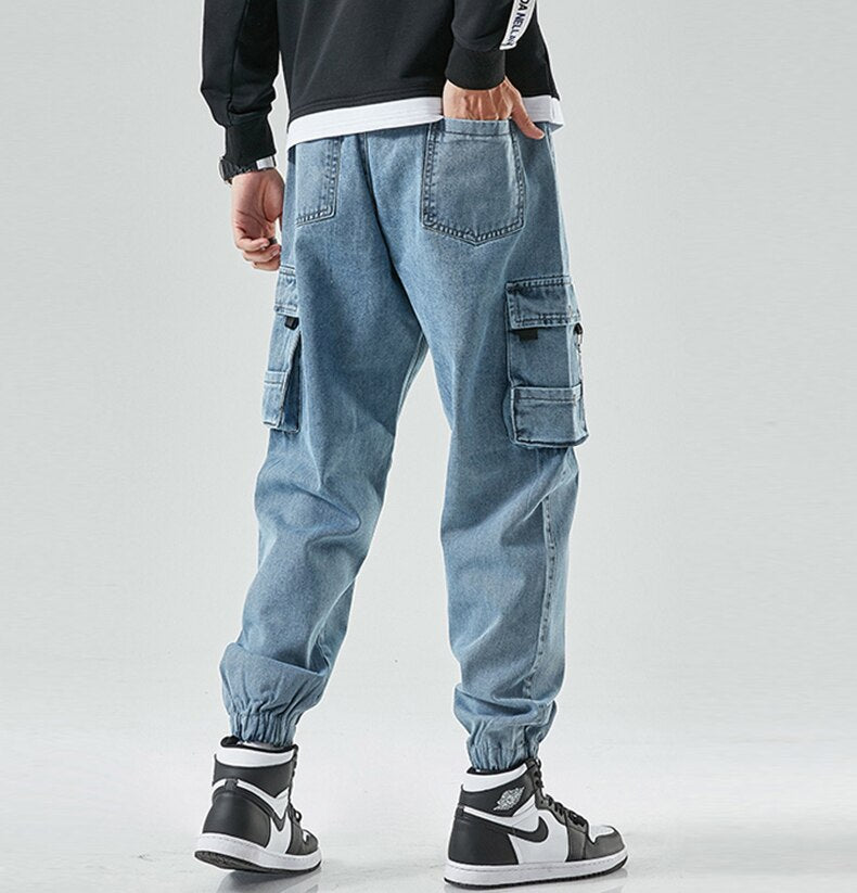 Cargo Jeans Men 2021 New Fashion Casual Harem Jogger Trousers Men Multiple Pocket Denim Jean Pants Men