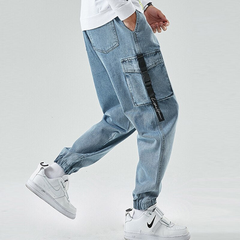 Cargo Jeans Men New Fashion Harem Joggers Trousers Men Multiple Pockets Casual Denim Jeans Pants Men